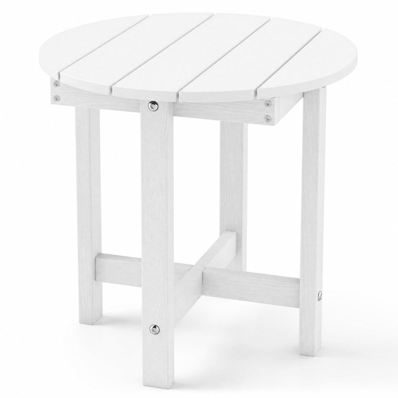 Biotree 18 Inch Adirondack Side Table Outdoor, All-Weather HIPS End Table with Wood-Grain Slatted Top and X-Base for Deck Porch Poolside, White