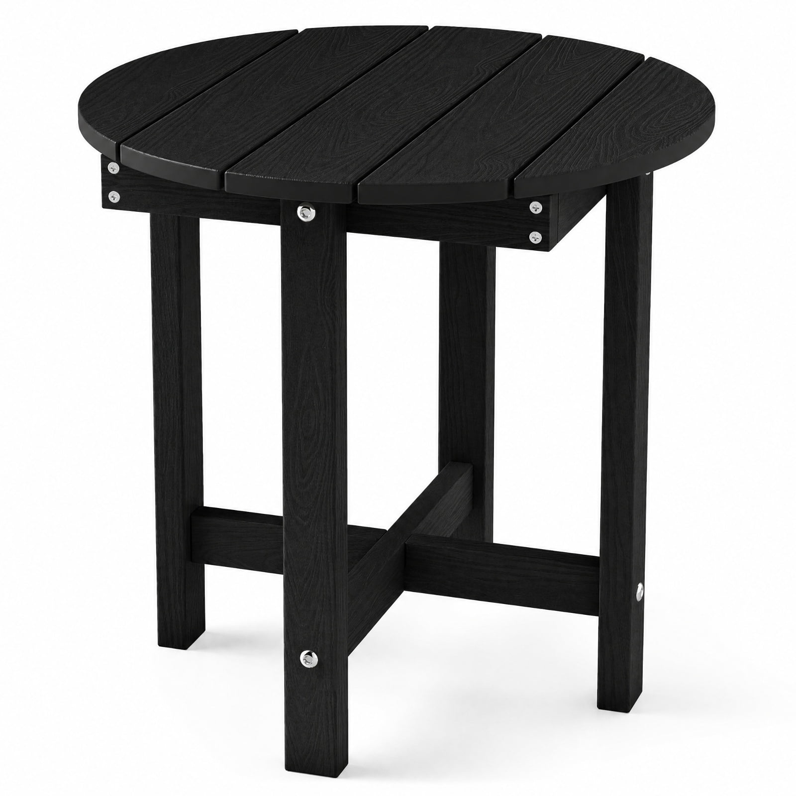 Biotree 18 Inch Adirondack Side Table Outdoor, Weatherproof HIPS Slatted End Table with X-Base and 66 lbs Capacity for Deck Backyard Poolside, Black