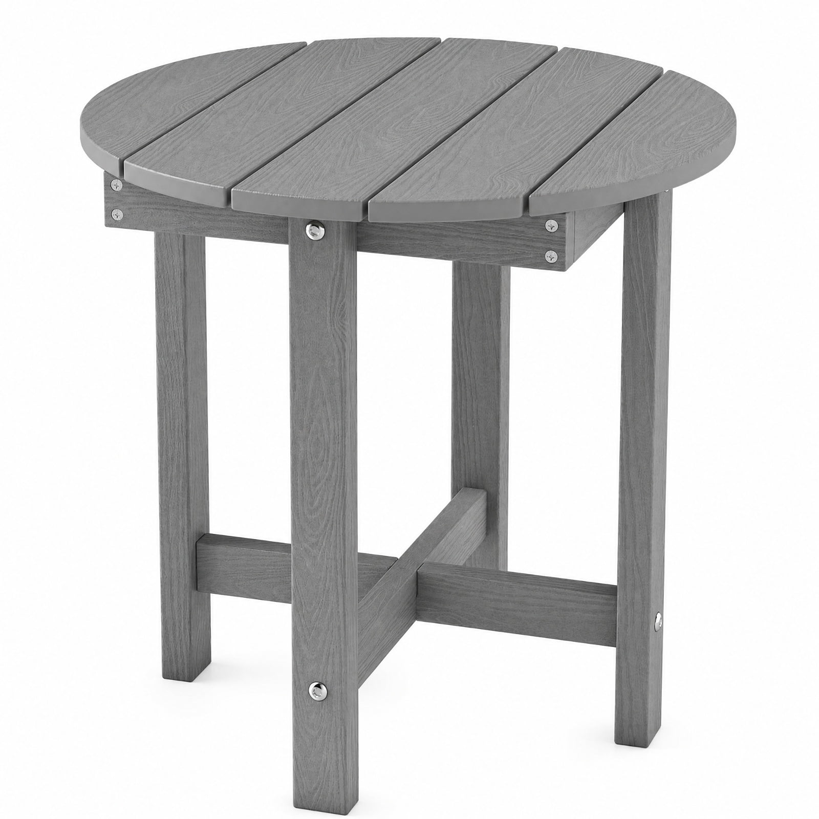 Biotree 18 Inch Outdoor Adirondack Side Table, Weather-Resistant HIPS Slatted End Table with X-Frame Base for Backyard Deck Poolside, Gray