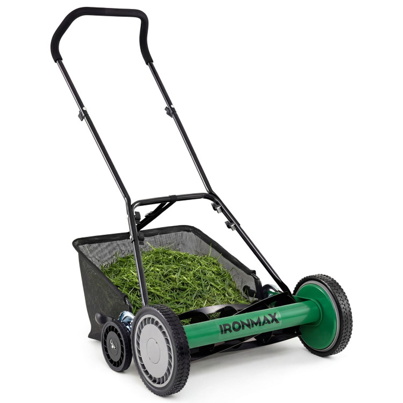 Biotree 18 Inch Push Reel Lawn Mower, 5-Blade Manual Grass Cutter with Removable Grass Catcher and 4 Adjustable Cutting Heights for Small Yards, Green