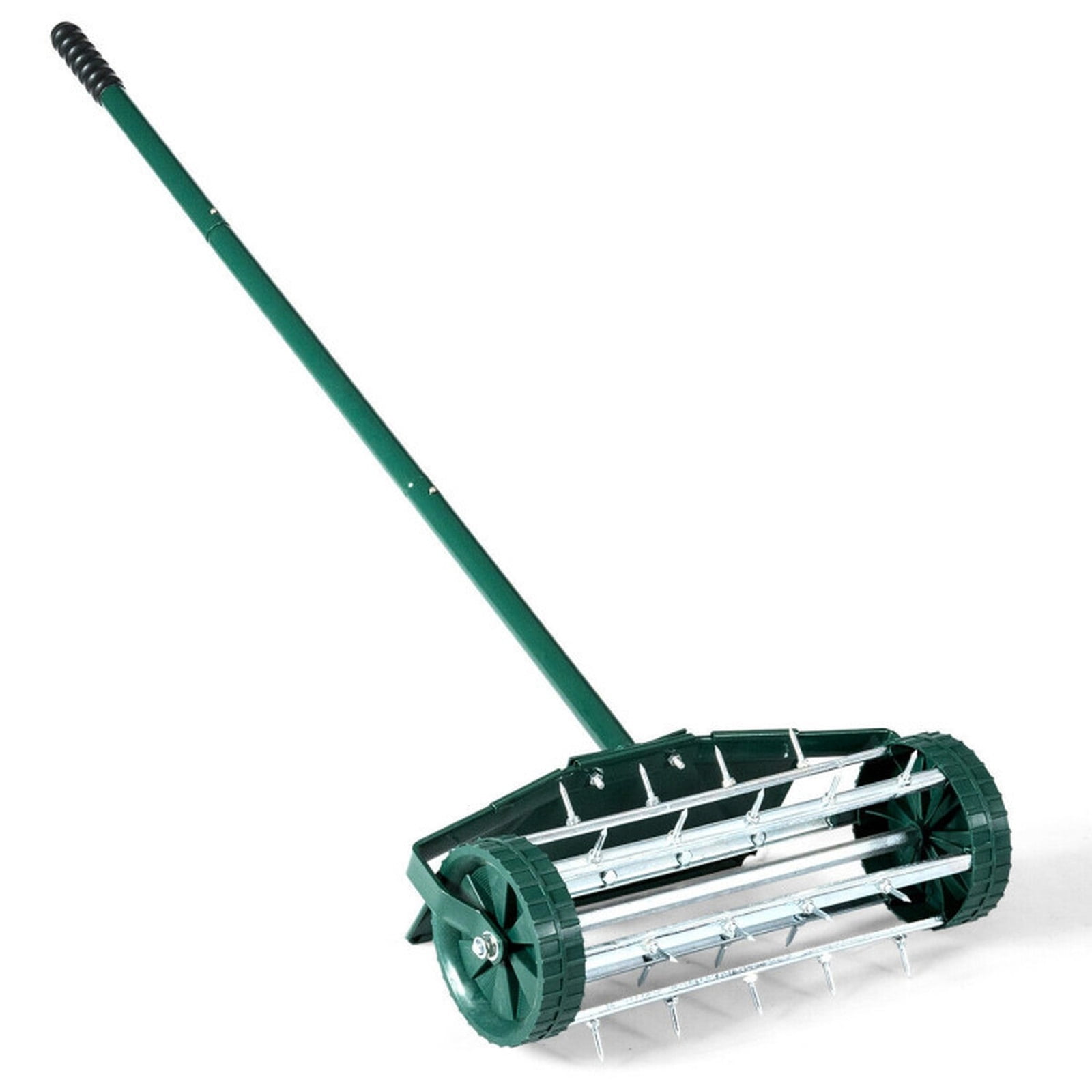 Biotree 18 Inch Rolling Lawn Aerator with Splash-Proof Fender for Garden Dark green, silver - Outdoor Lawn Yard Garden Care Tool