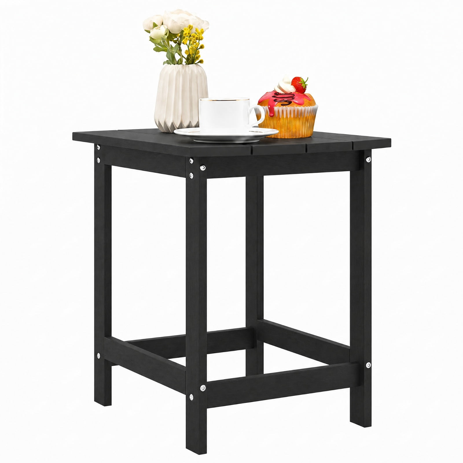 Biotree 18 Inch Weather Resistant Side Table Outdoor, HDPE Patio End Table with Large Top and 200 lbs Capacity for Garden Yard Adirondack Chair, Black