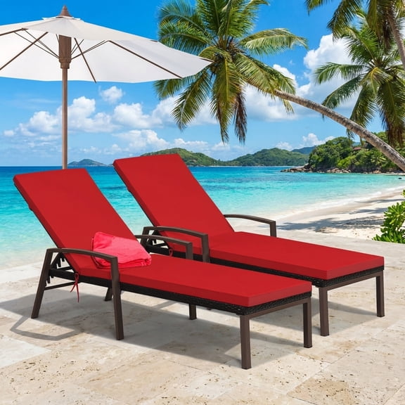 Biotree 2-Pack Patio Rattan Lounge Chair with Cushions-Red