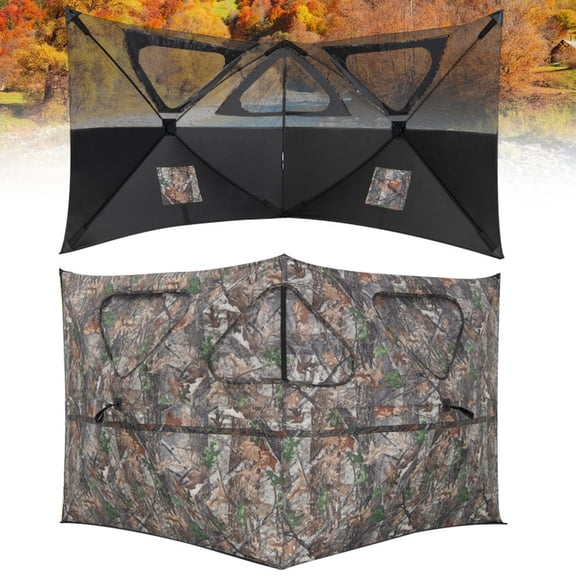 Biotree 2 Panel Hunting Ground Blind Pop Up Fence with 3 Shoot Through Ports, Camouflage