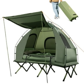 Biotree 2-Person Foldable Off-Ground Camping Cot Tent with Pop Up Shelter and Wheeled Carry Bag