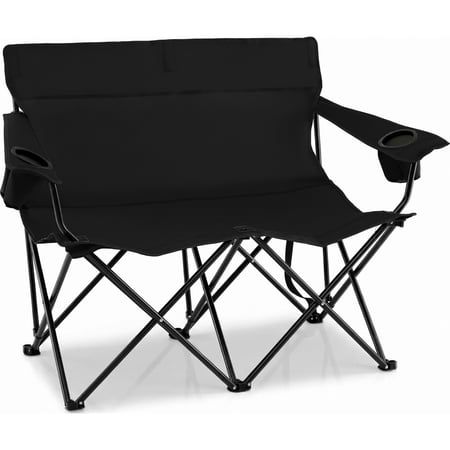 Biotree 2-Person Folding Outdoor Loveseat Camp Chair with Cup Holders Portable Double Camping Chair with Carry Bag, Black