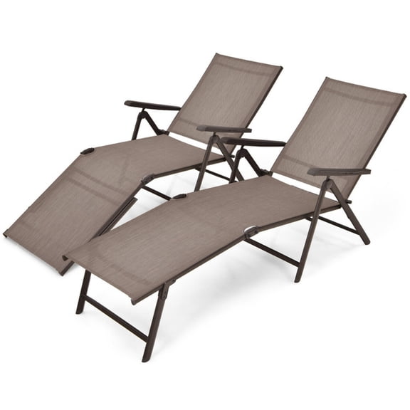Biotree 2 Pieces Foldable Chaise Lounge Chair with 2-Position Footrest Stackable Patio Chair for Garden Backyard, Brown