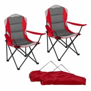 Biotree 2 Pieces Folding Camping Chairs for Adults with Cup Holders, for Patio Garden Backyard Camping, Red