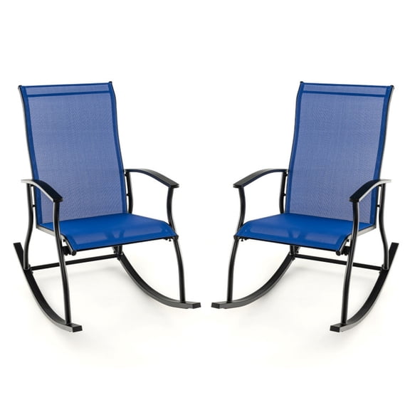Biotree 2 Pieces Outdoor Rocking Chairs with Breathable Backrest Stackable Patio Chair for Garden Backyard, Navy