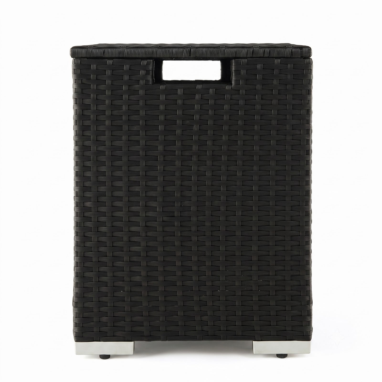 Biotree 2-in-1 Patio Rattan Propane Tank Cover Side Table for 20 lb Tanks, Outdoor PE Wicker Gas Cylinder Hideaway with Metal Frame and Adjustable Feet, Black
