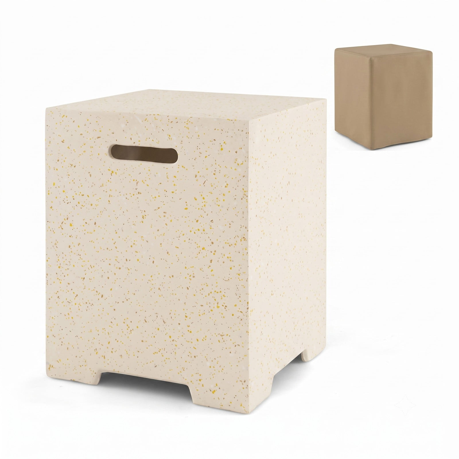 Biotree 2-in-1 Propane Gas Tank Cover Side Table with Protective Polyester Cover, Terrazzo Outdoor Patio End Table for 20 lb Tank, Indoor Accent Table, White