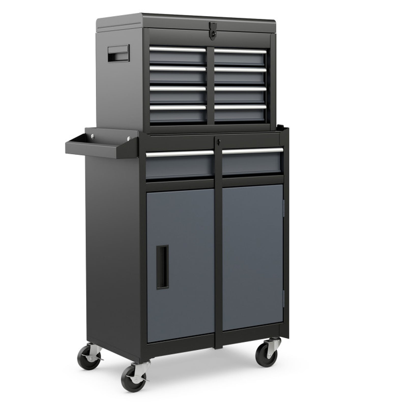 Biotree 2-in-1 Rolling Tool Chest 5 Sliding Lockable Drawers 220 lbs - Black and Gray