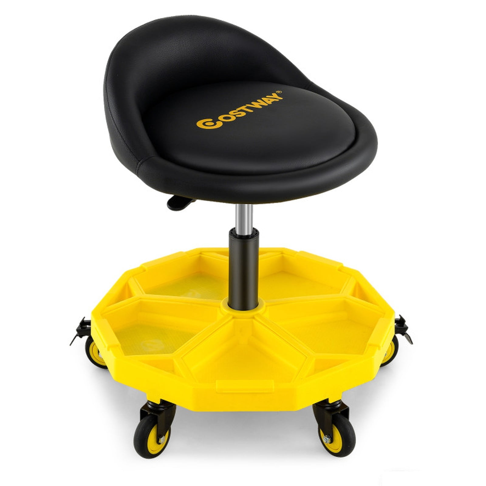 Biotree 20 Inch Rolling Mechanic Stool 25" x 20" x 6.3" with Tool Tray for Garage Shop Adjustable Height Shop Seat for Garage, Yellow