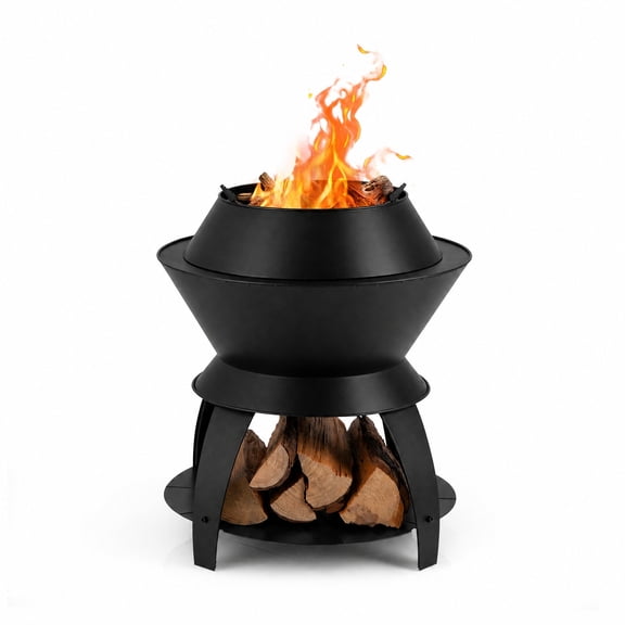 Biotree 20" Smokeless Fire Pit, Metal Wood Burning Camping Fire Bowl with Detachable Pot Holder and Ash Tray for Patio Backyard, Black