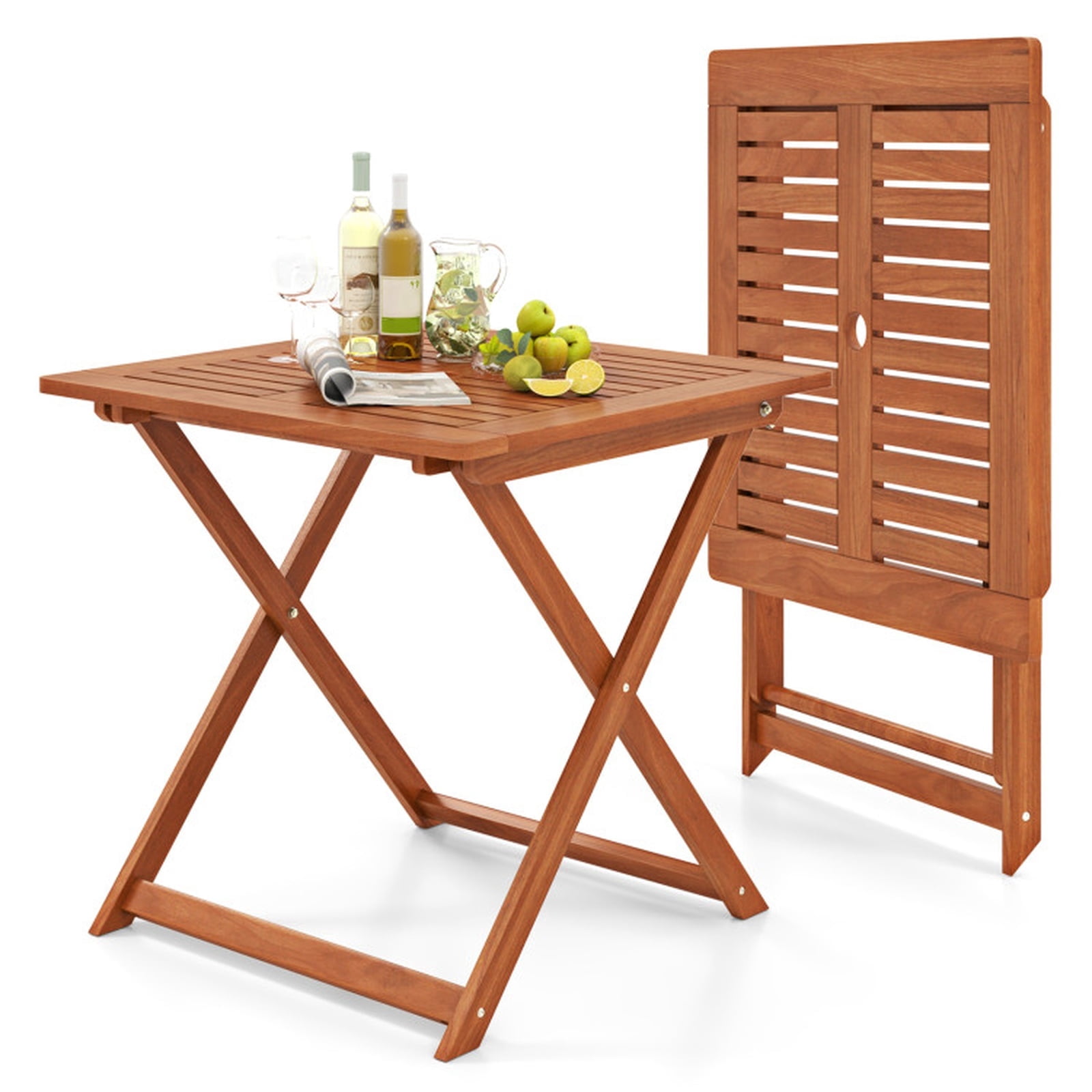 Biotree 29.5 Inch Square Outdoor Dining Table with Shorea Wood Teak Finish and 2 Inch Umbrella Hole for the Patio Deck and Garden to Enjoy Meals Outside, Teak