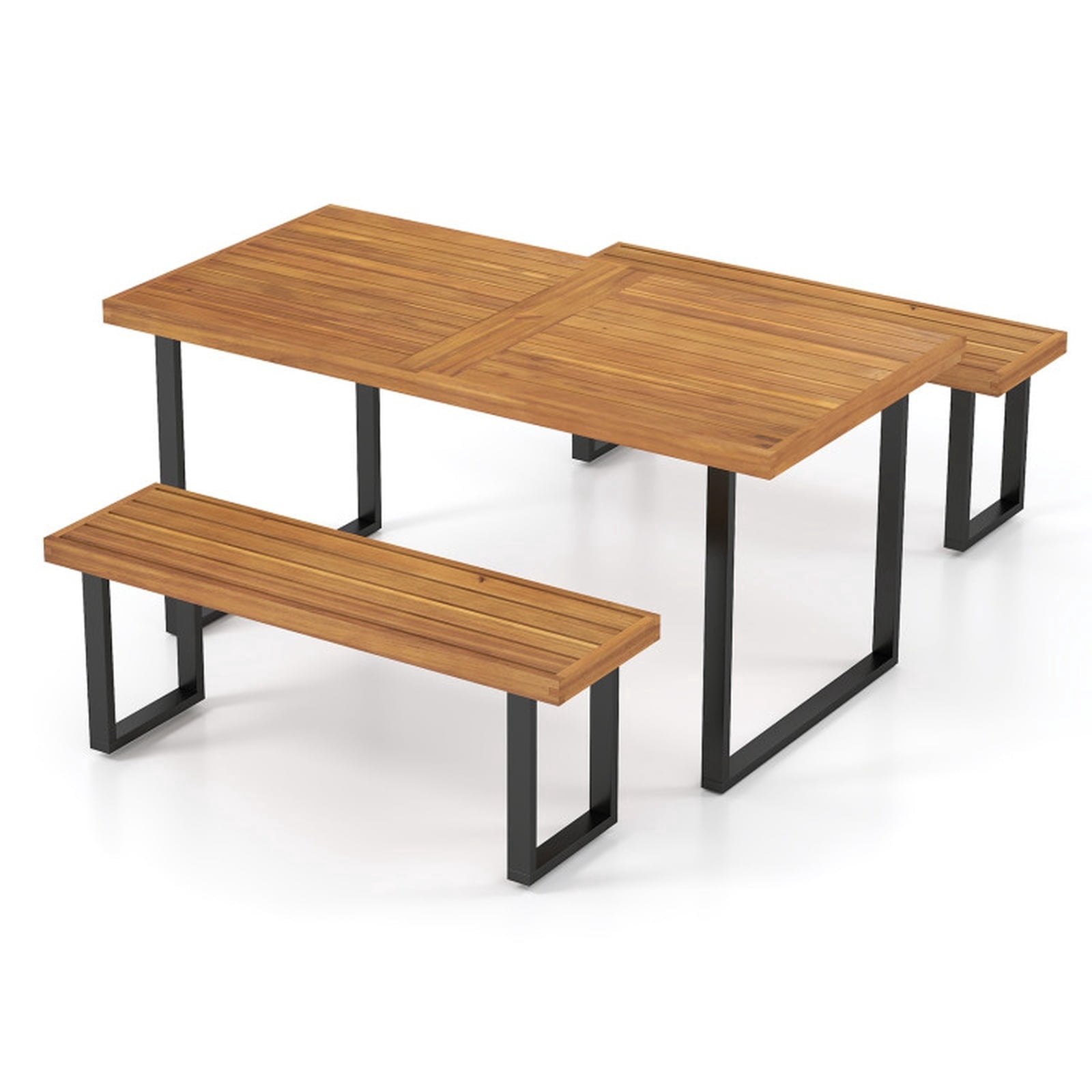 Biotree 3 Piece Patio Dining Table Set outdoor furniture set with 63 inch rectangle table and 2 backless benches for garden backyard and porch, Natural+Black
