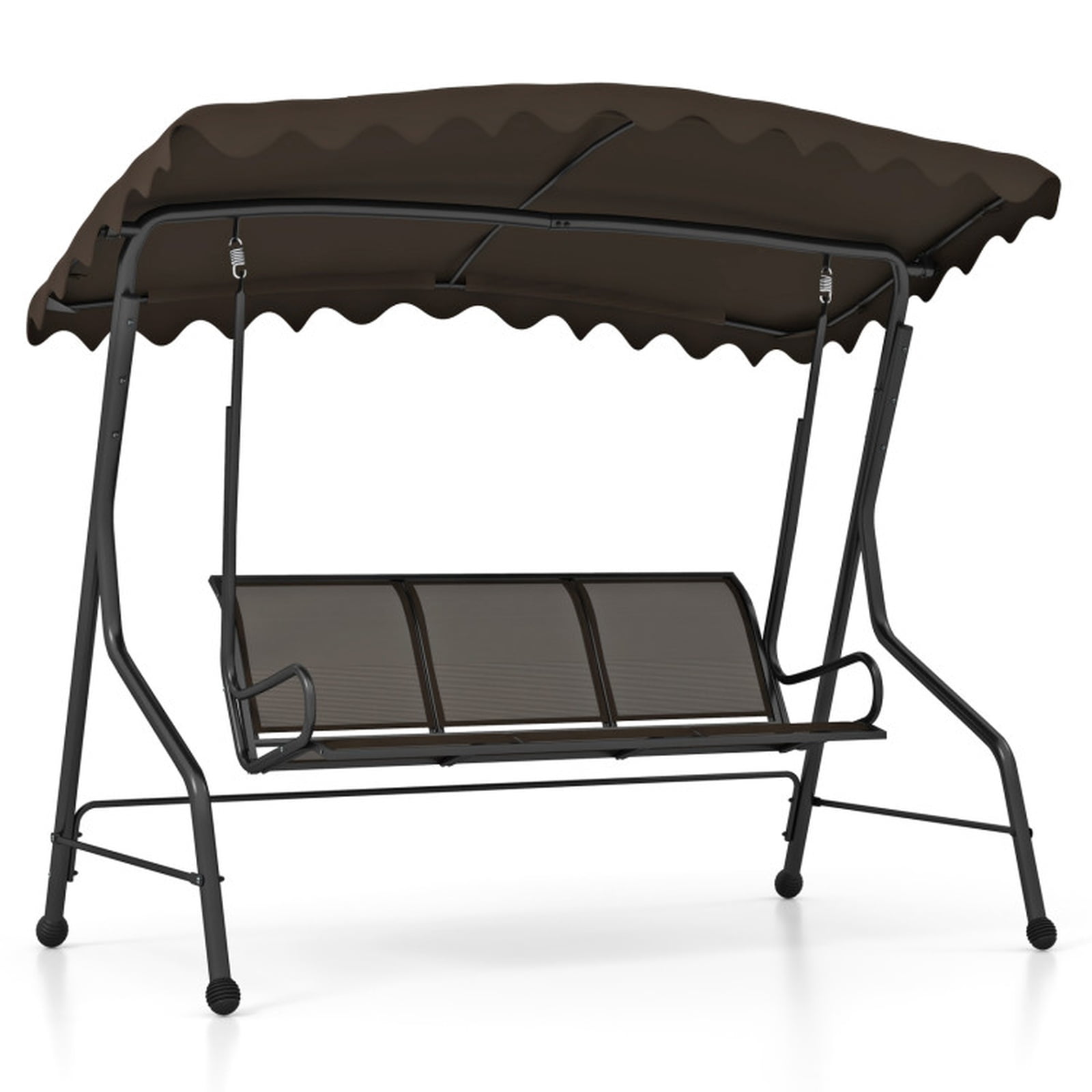 Biotree 3-Seat Outdoor Porch Canopy Swing with Adjustable Shading for Outdoor Porch Patio Garden Backyard Deck Relaxing, Brown