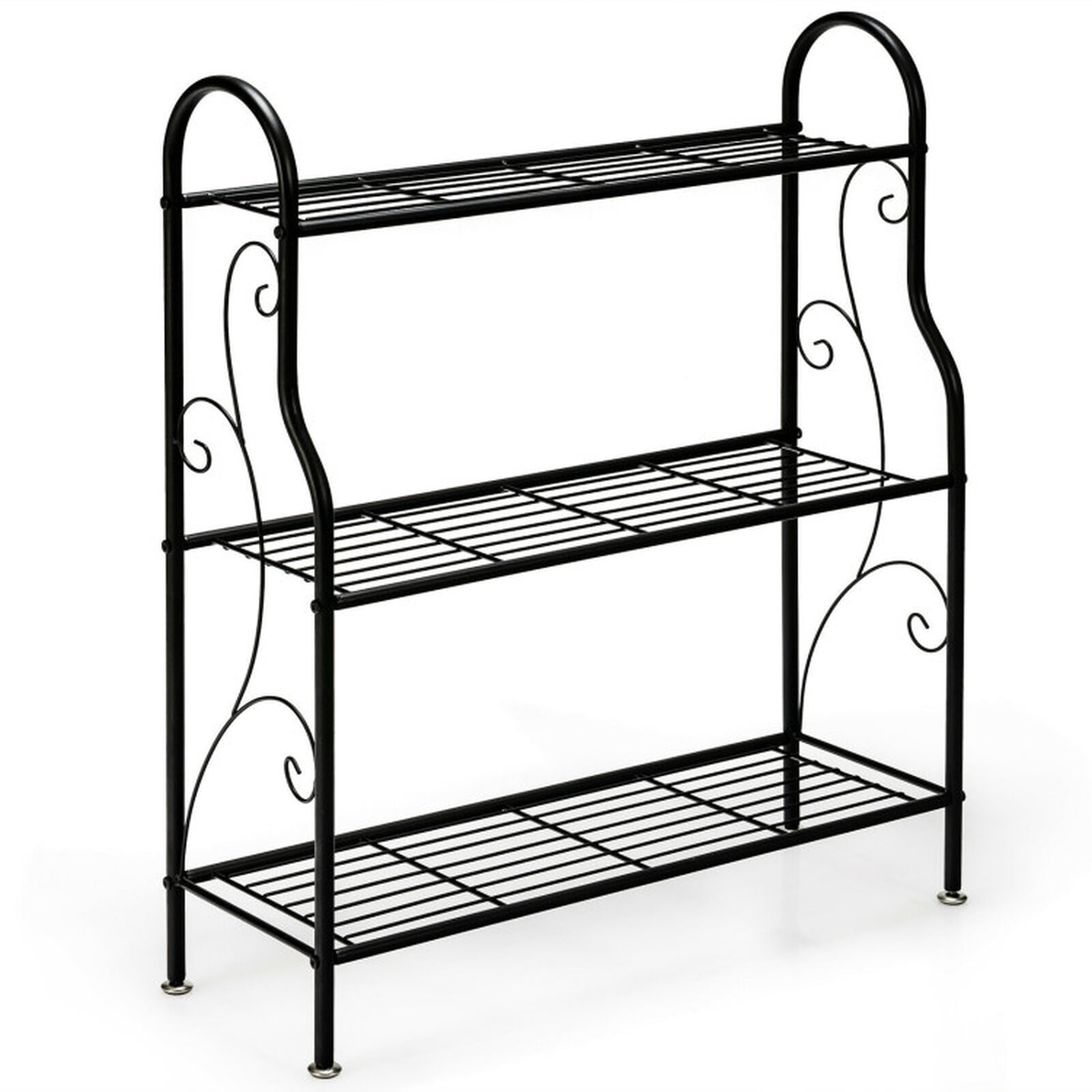 Biotree 3-Tier Scrollwork Designed Metal Plant Stand for Indoor Outdoor Patio Balcony Garden, Black