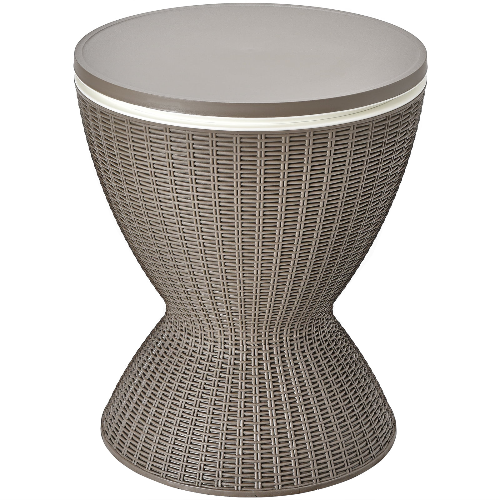 Biotree 3 in 1 8 Gallon Patio Rattan Cooler Bar Table with Adjust Ice Bucket-Brown Outdoor Party Entertainment