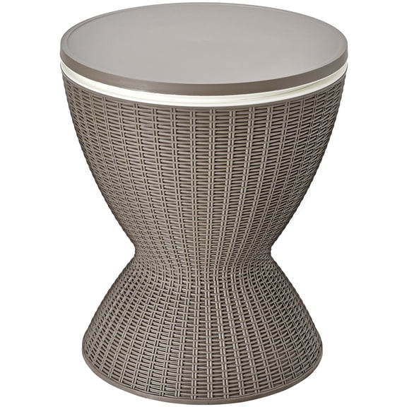 Biotree 3 in 1 8 Gallon Patio Rattan Cooler Bar Table with Adjust Ice Bucket-Brown Outdoor Party Entertainment