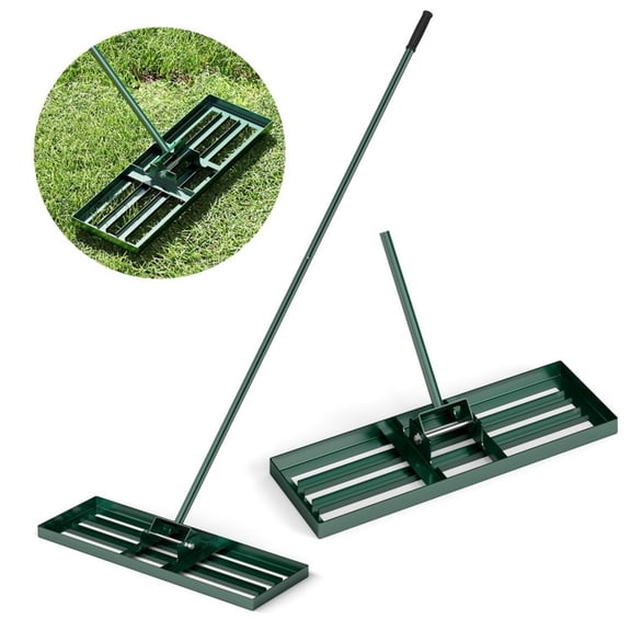 Biotree 30 x 10 Inch Lawn Leveling Rake, Heavy Duty Soil Leveler Tool with 67 Inch Handle and 180 Rotatable Head for Garden Golf Course, Green