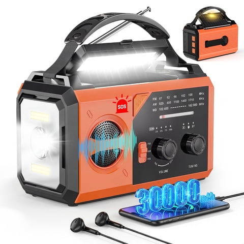 Biotree 30000mAh Weather Radio with NOAA 7-Band Alerts, Upgraded Emergency Radio with USB/Solar/Hand Crank Charging, Flashlight, SOS Alarm, Compass for Camping Hurricane Preparedness,Orange