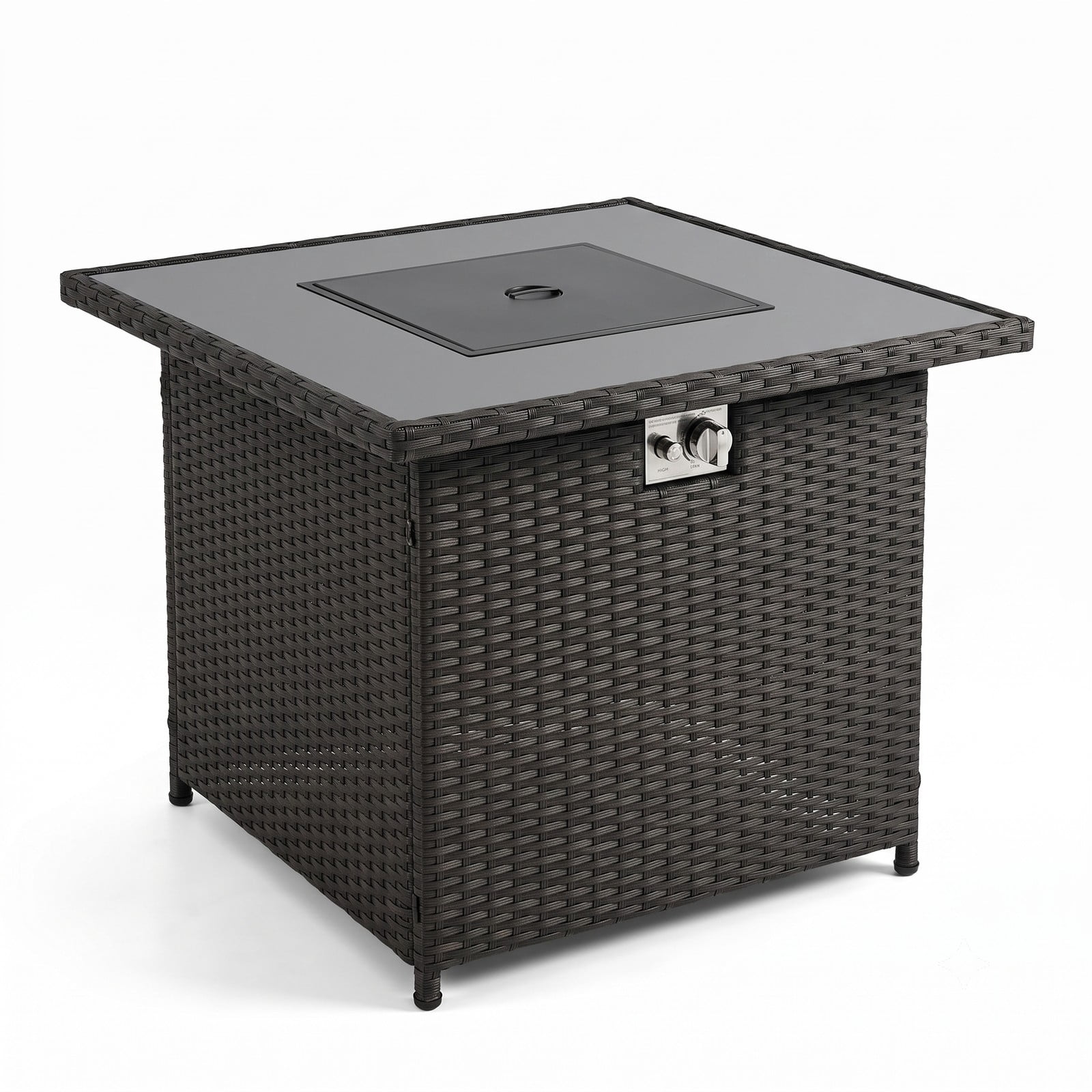 Biotree 32.5 Inch Propane Fire Pit Table, 50,000 BTU Outdoor Gas Fire Pit Coffee Table with Tempered Glass Top, Lava Rocks and Rattan Base for Patio Deck Garden, Black
