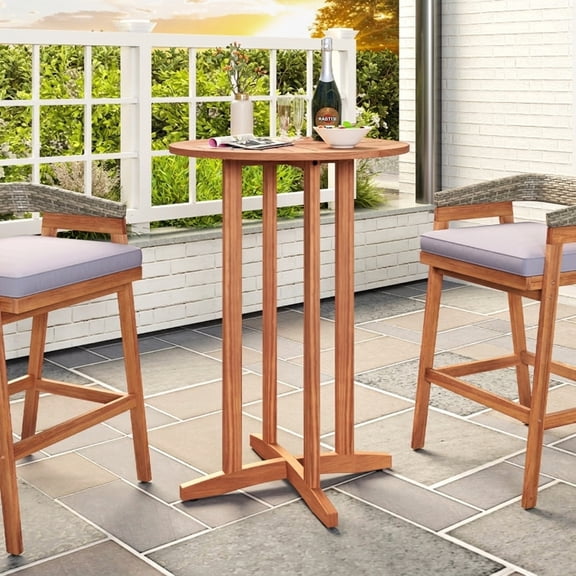 Biotree 39 Inch Outdoor Acacia Wood Bar Table with Slatted Top, Natural Brown - Outdoor Bar Height Dining Table for Patio Deck