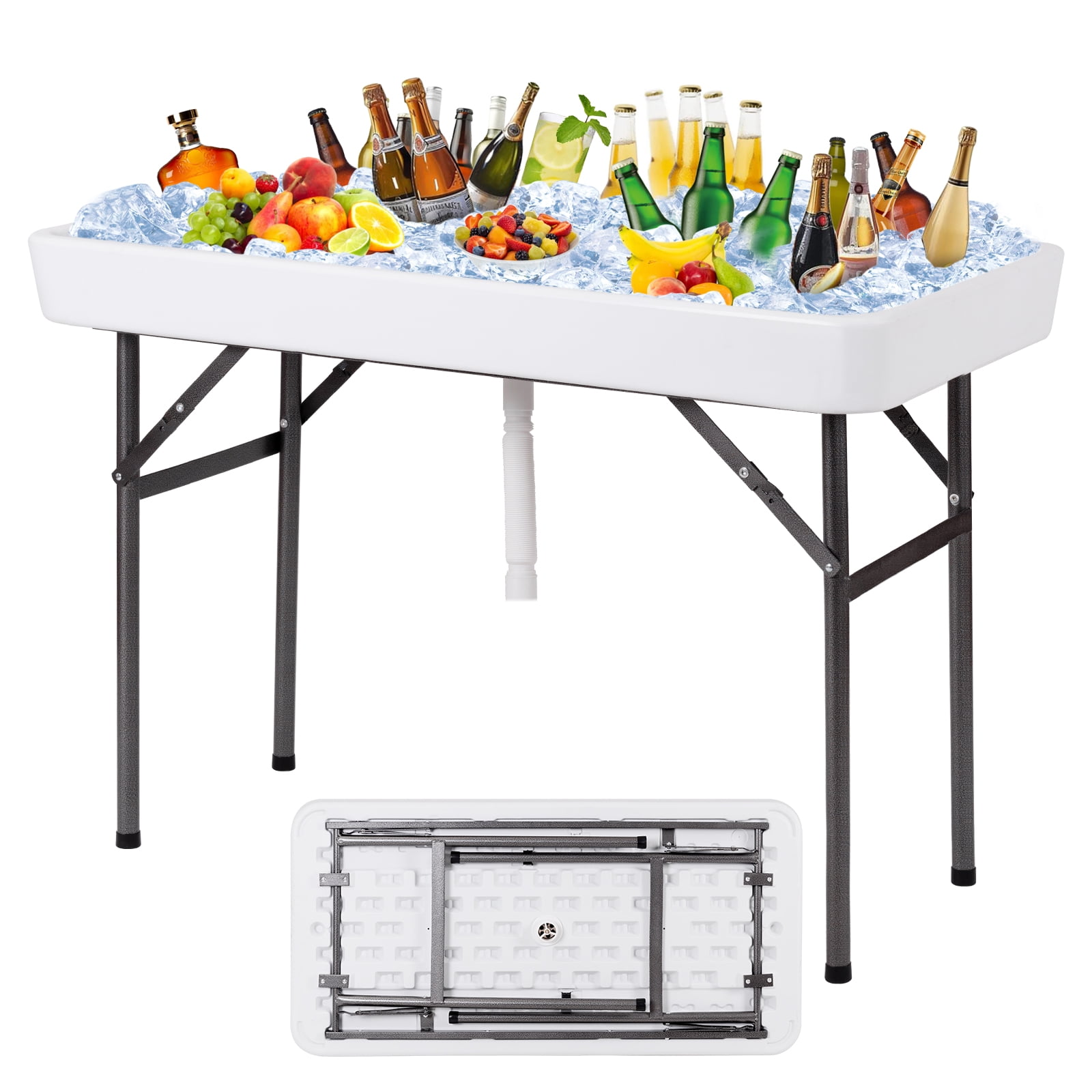 Biotree 4 Feet Plastic Party Ice Folding Ice Table with Matching Skirt, White