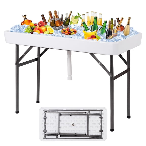 Biotree 4 Feet Plastic Party Ice Folding Ice Table with Matching Skirt, White