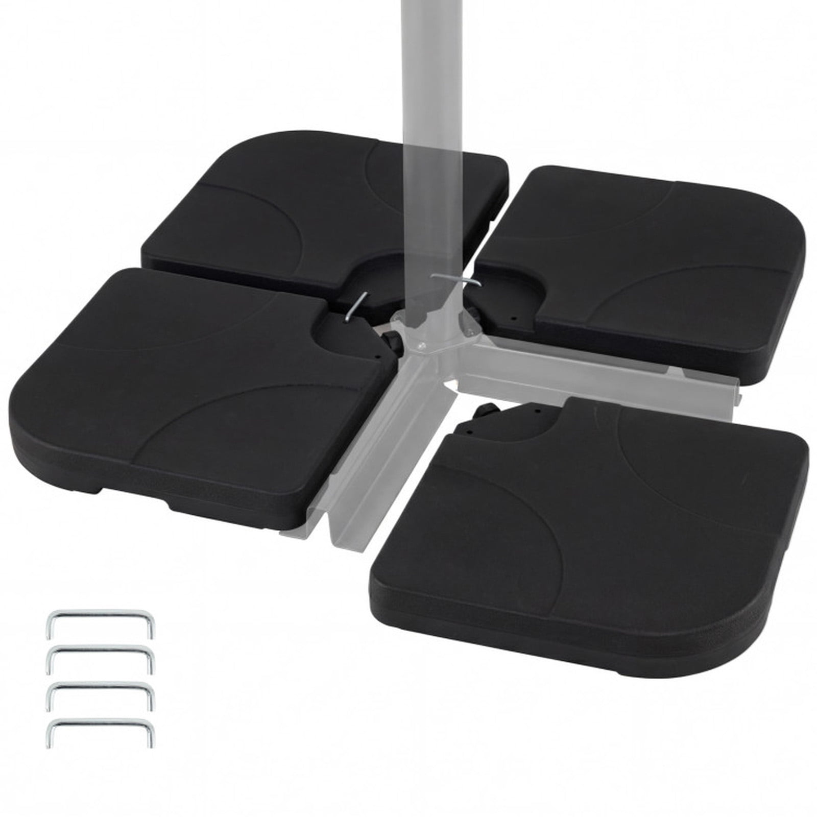 Biotree 4-Piece Offset Umbrella Base 164 lbs Capacity Heavy-Duty Square HDPE Fillable Plates with U-Locking Pins - Black