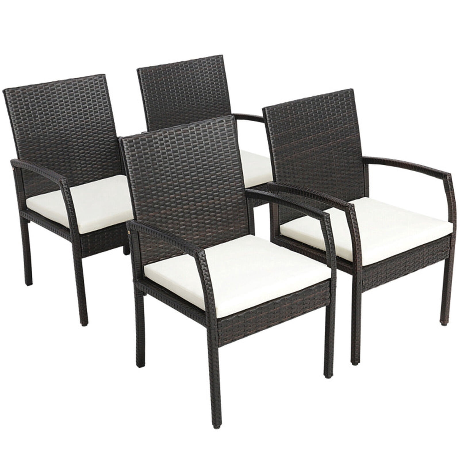 Biotree Outdoor Dining Chairs Set of 4 PE Wicker Patio Dining Armchairs with Soft Zippered Cushions and Stackable Rattan Frame for Garden Backyard and Patio, Mix Brown
