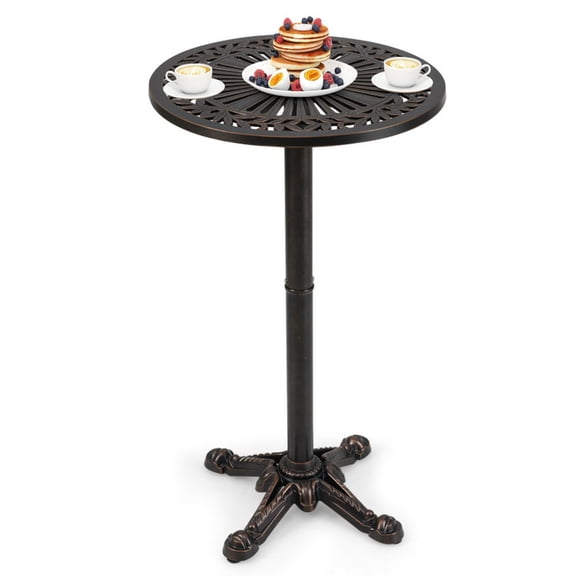 Biotree 41.5 Inch Patio Round Bar Table Cast Aluminum Bistro Table for Garden, Walnut
