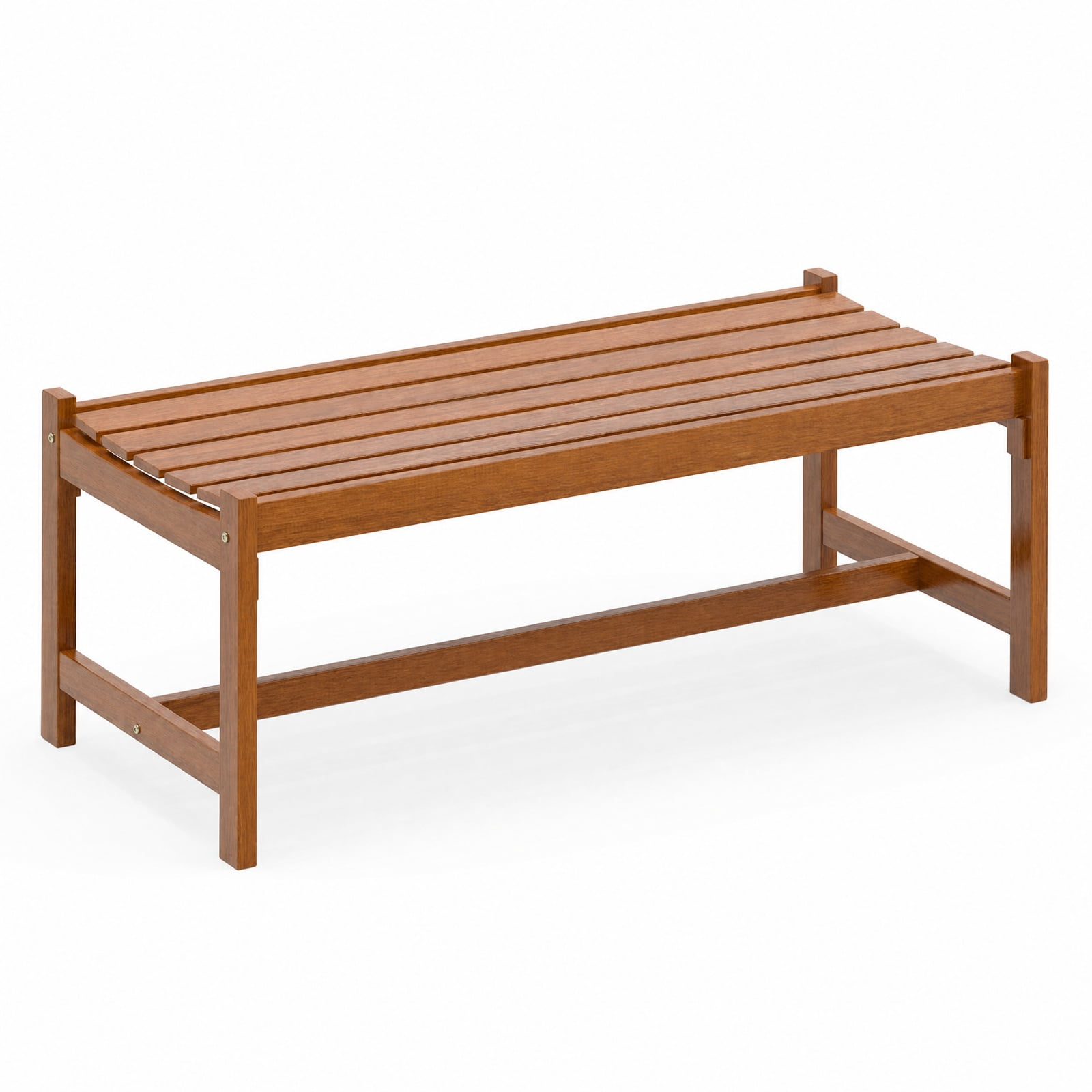 Biotree 44" Outdoor Dining Bench, Backless Solid Hardwood Patio Bench with Teak Oil Finish for Garden Porch, Teak