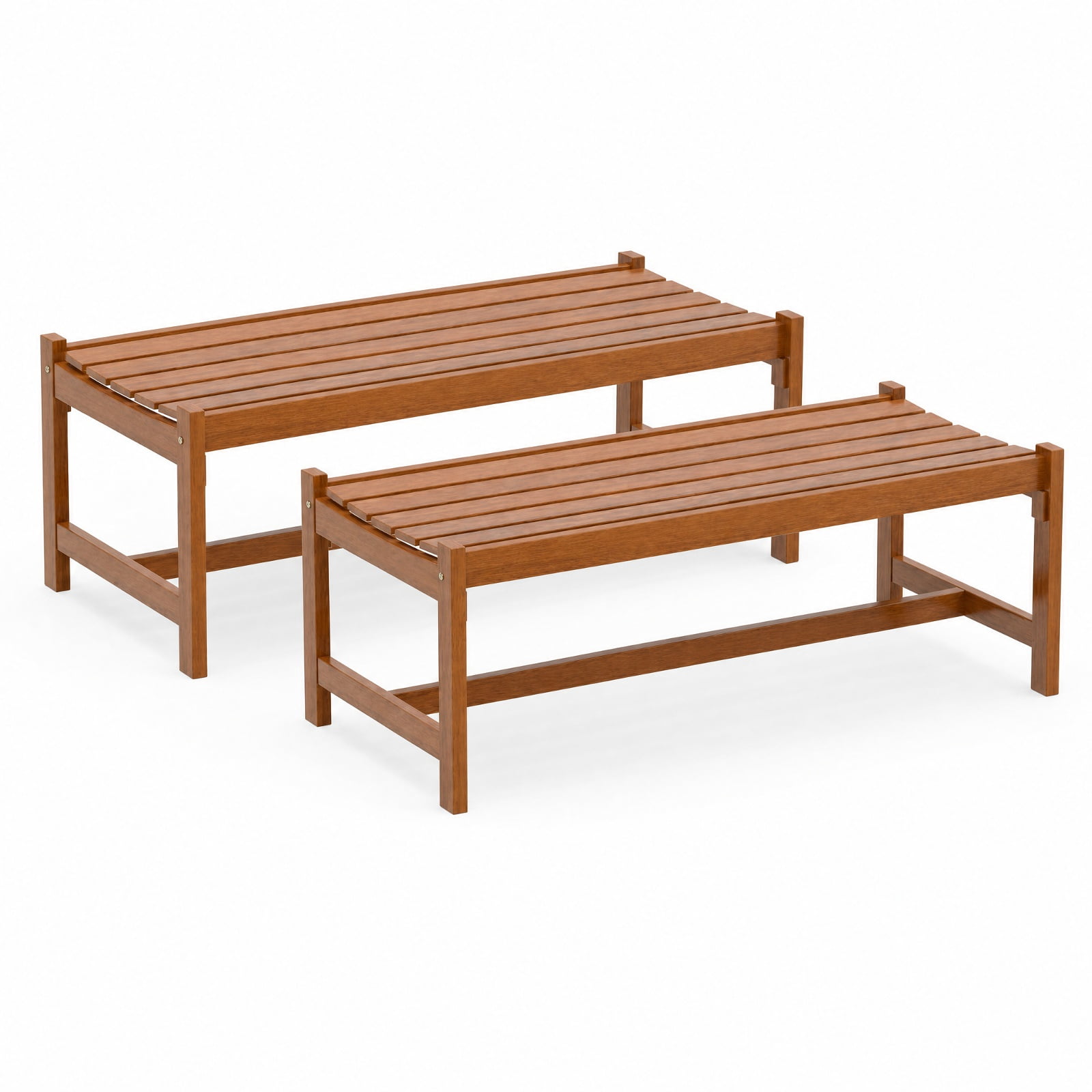 Biotree 44" Outdoor Dining Bench Set of 2, Backless Solid Hardwood Patio Bench with Teak Oil Finish for Garden Porch, Teak