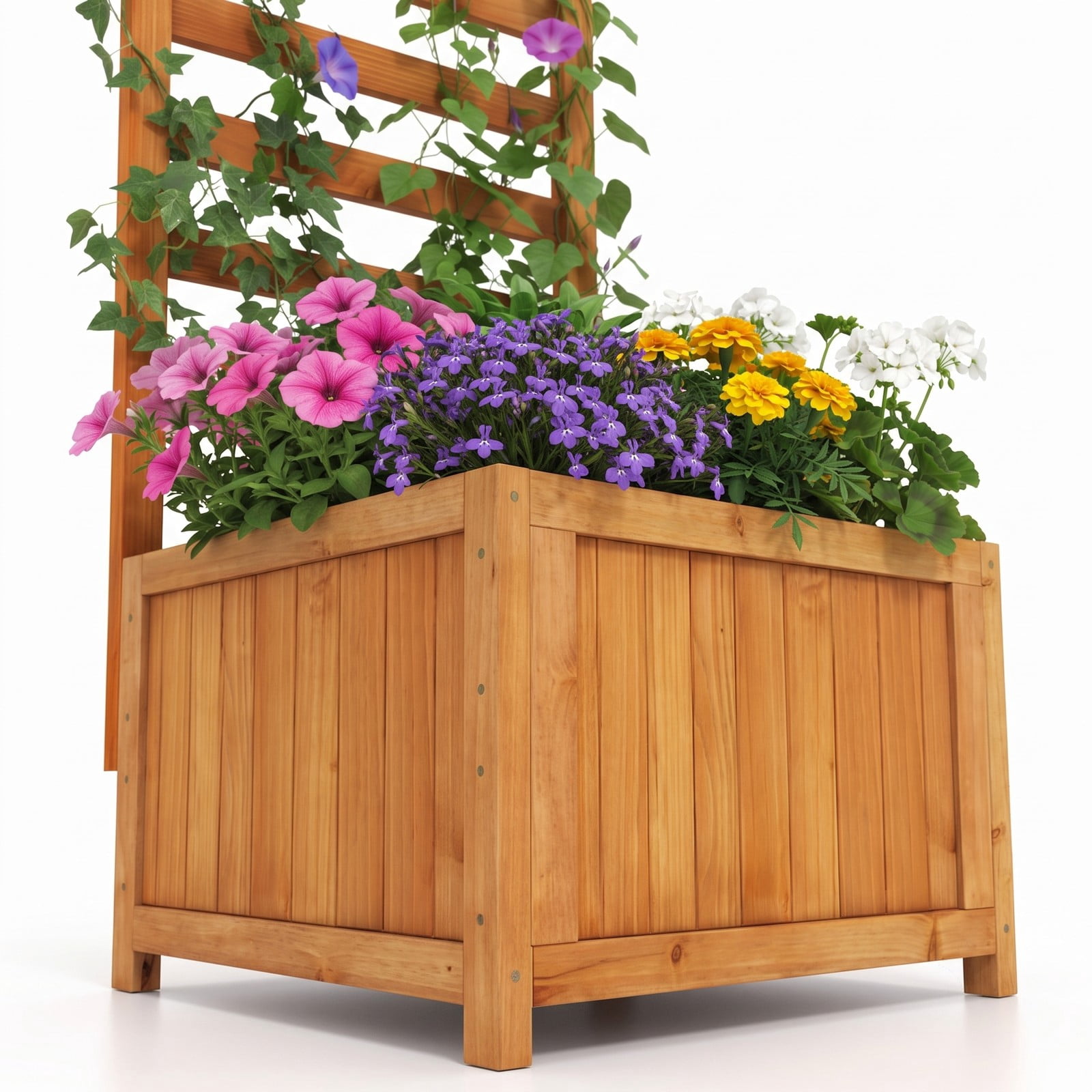 69448 Biotree 48 Inch Wood Raised Garden Bed with Trellis, Elevated Fir Wood ...
