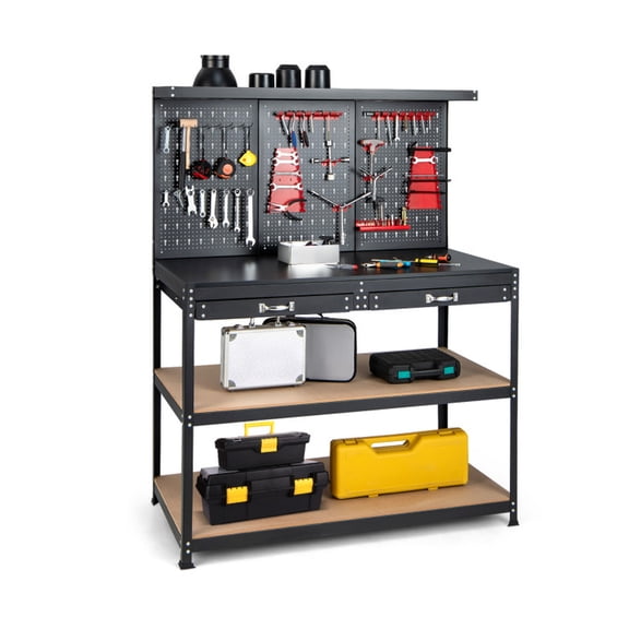 Biotree 48 Inch Workbench with Pegboard and Drawers 330 lbs Tabletop Capacity Garage - Black