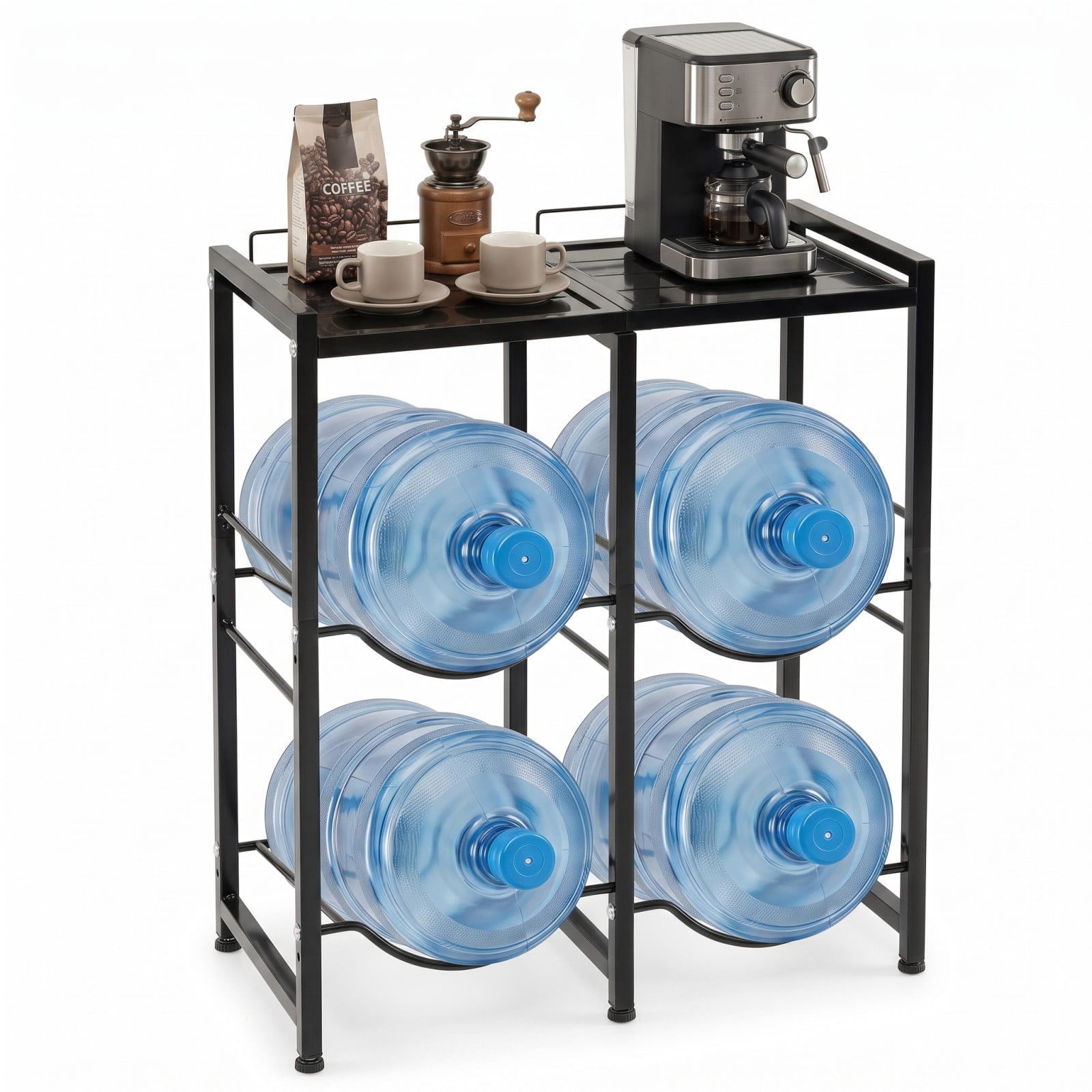Biotree 5 Gallon Water Jug Holder for 4 Bottles with Storage Shelf, Black