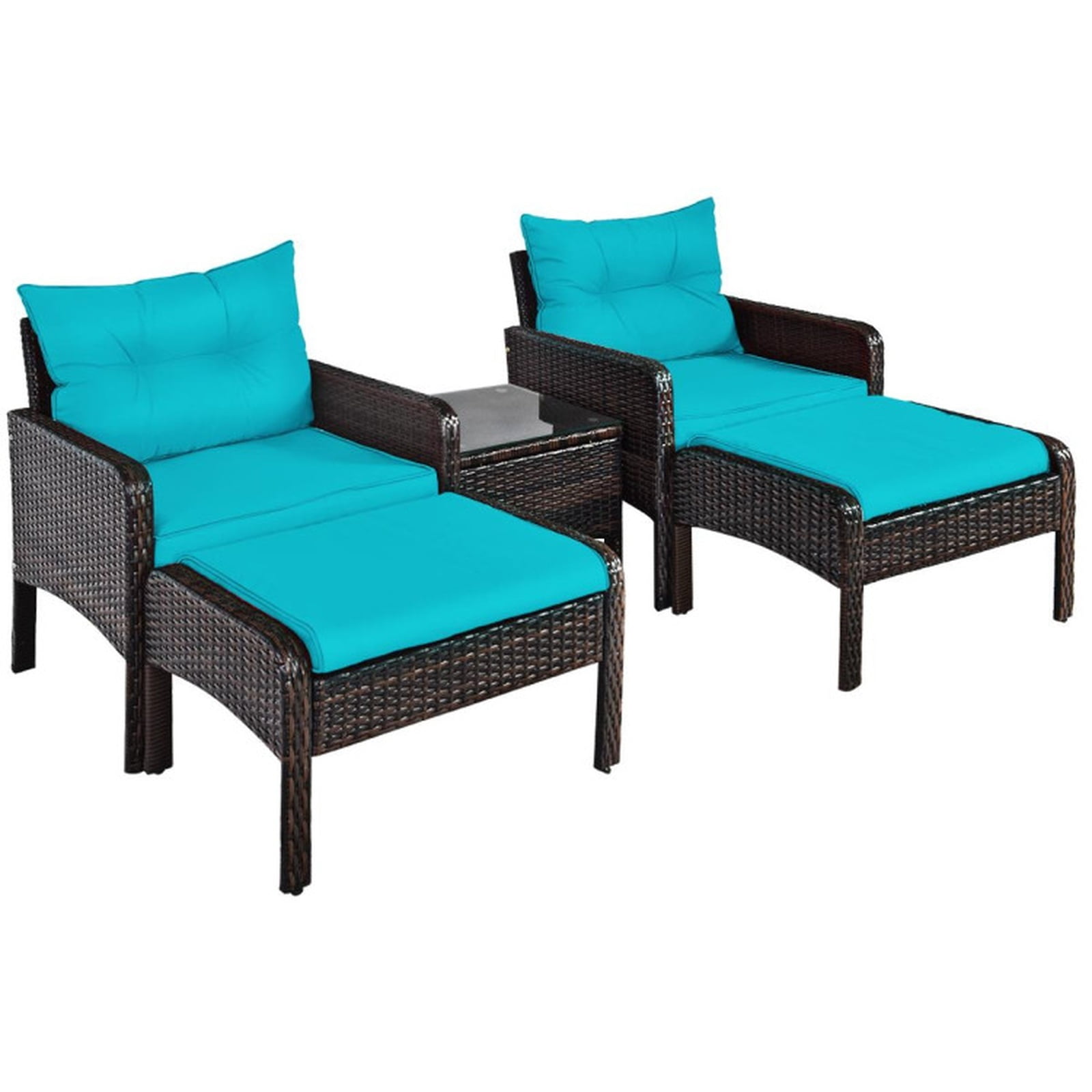 Biotree 5 Pieces Patio Rattan Furniture Set Sofa Outdoor Conversation Set for Garden Backyard Porch, Red/Turquoise/Beige