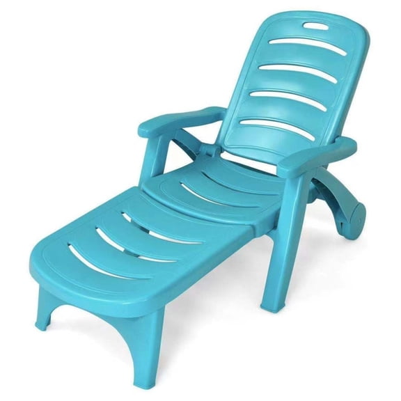 Biotree 5 Position Adjustable Folding Lounger Chaise Chair Stackable Patio Chair for Garden Backyard, Turquoise