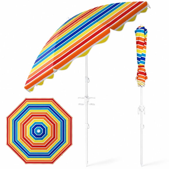 Biotree 6.5 FT Beach Umbrella for Sun Shade Beach Travel UPF 50+ Sand Anchor Portable Sun Shade with Carry Bag