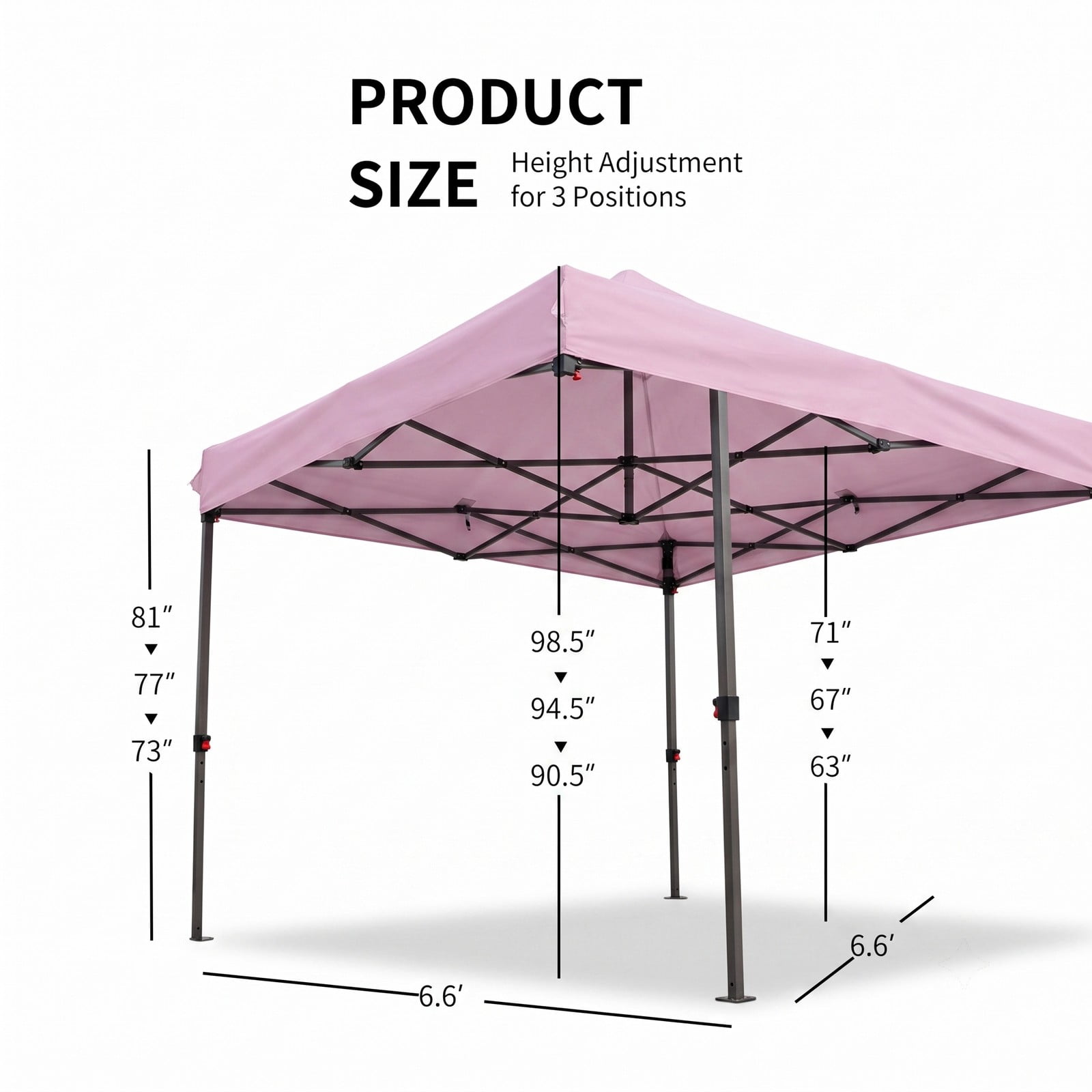 Biotree 6.6 x 6.6 FT Outdoor Pop-Up Canopy Tent, Height Adjustable Instant Sun Shade Shelter with Roller Bag, 4 Weight Bags, Steel Frame for Patio Backyard Party, Pink