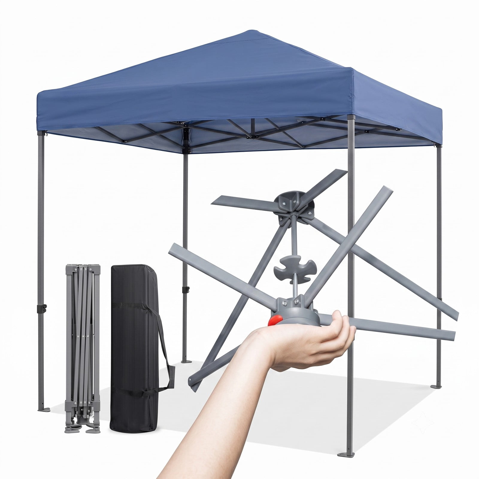 Biotree 6.6 x 6.6 Ft Outdoor Pop-Up Canopy Tent, UPF 50+ Sun Protection Instant Gazebo Shelter with Carry Bag, Adjustable Height Metal Frame for Party Picnic, Blue