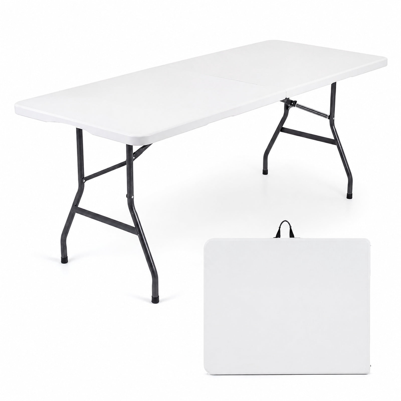 Biotree 6 FT Folding Table Plastic Fold-in-Half, Portable HDPE Camping Utility Table with Handle and 220 lbs Capacity for Party Picnic, White