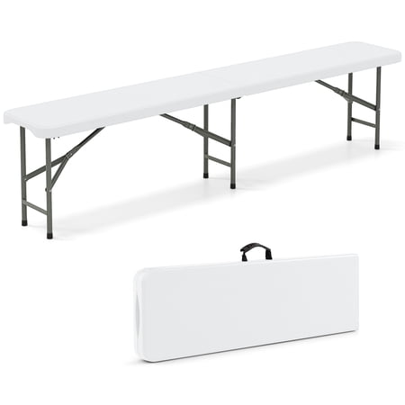 Biotree 6 Feet Plastic Folding Bench Portable Seat with Handle and Lock, White