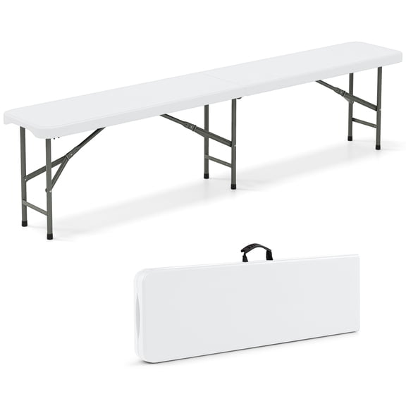 Biotree 6 Feet Plastic Folding Bench Portable Seat with Handle and Lock, White