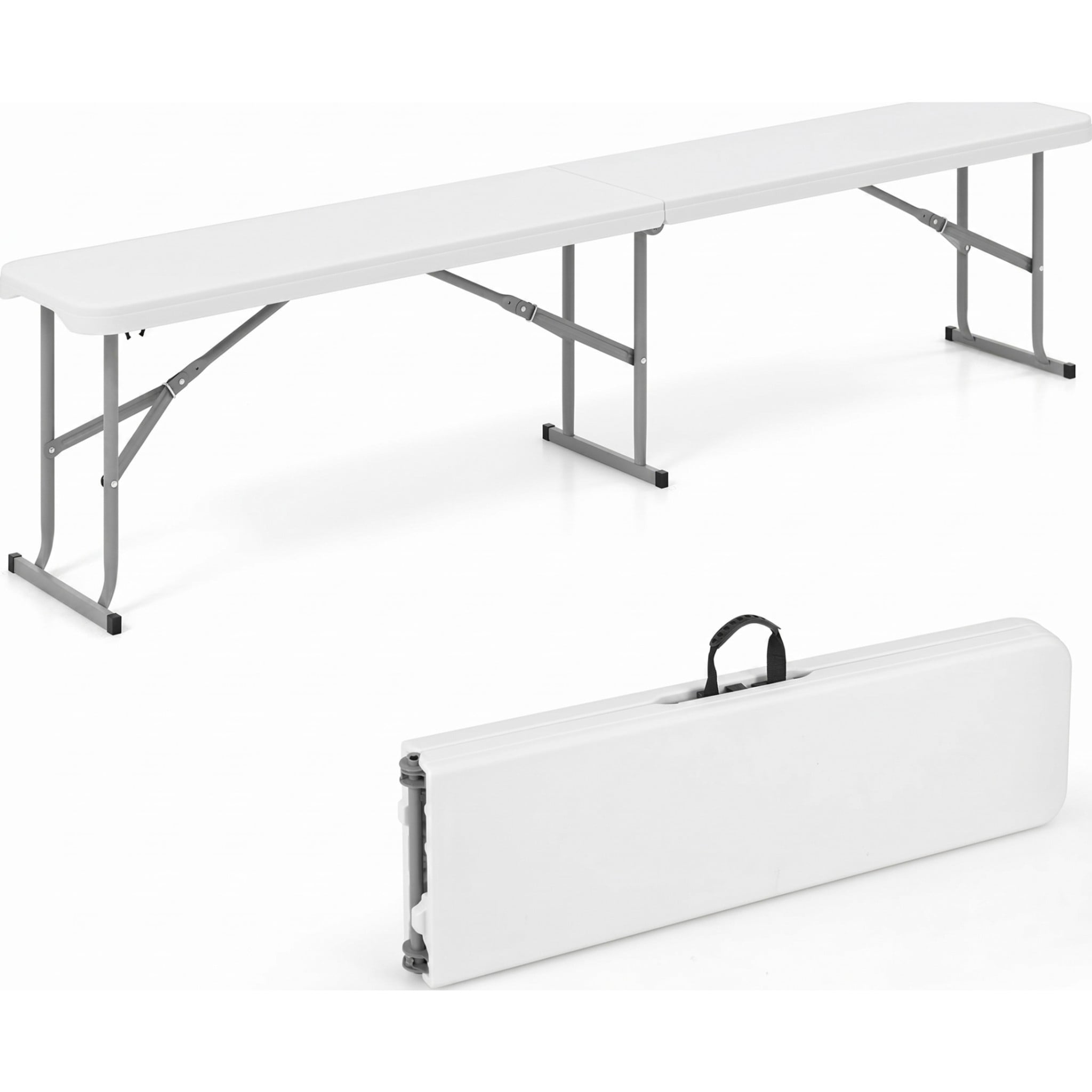 Biotree 6 Feet Plastic Folding Bench Picnic Camping Dining Seat with Carrying Handle Portable Outdoor Bench, White