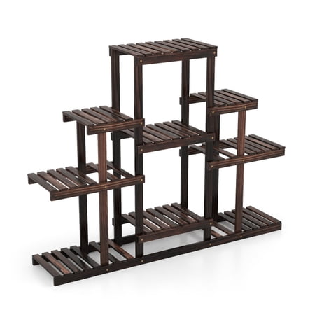 Biotree 6-Tier Wooden Plant Display Rack Storage Shelf for Indoor Outdoor Garden Use , Brown