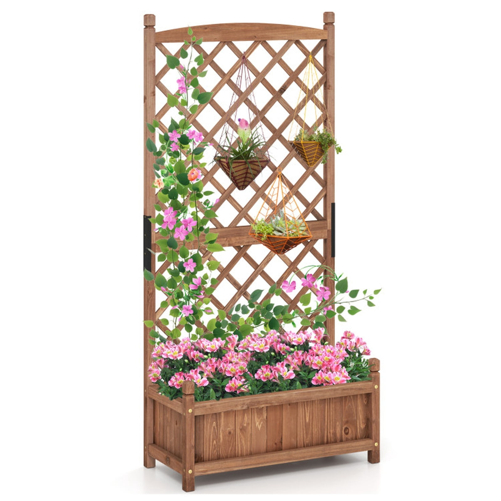 Biotree 60 Inch Tall Raised Garden Bed with Diamond Lattice Trellis and Drainage Holes for Outdoor Garden Backyard Patio Vegetables Flowers Herbs