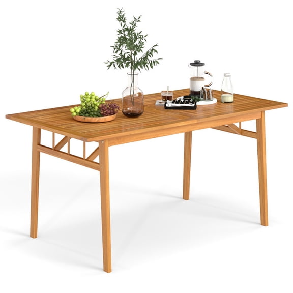 Biotree 63-Inch Outdoor Wooden Dining Table with Umbrella Hole and Stable Base, Natural